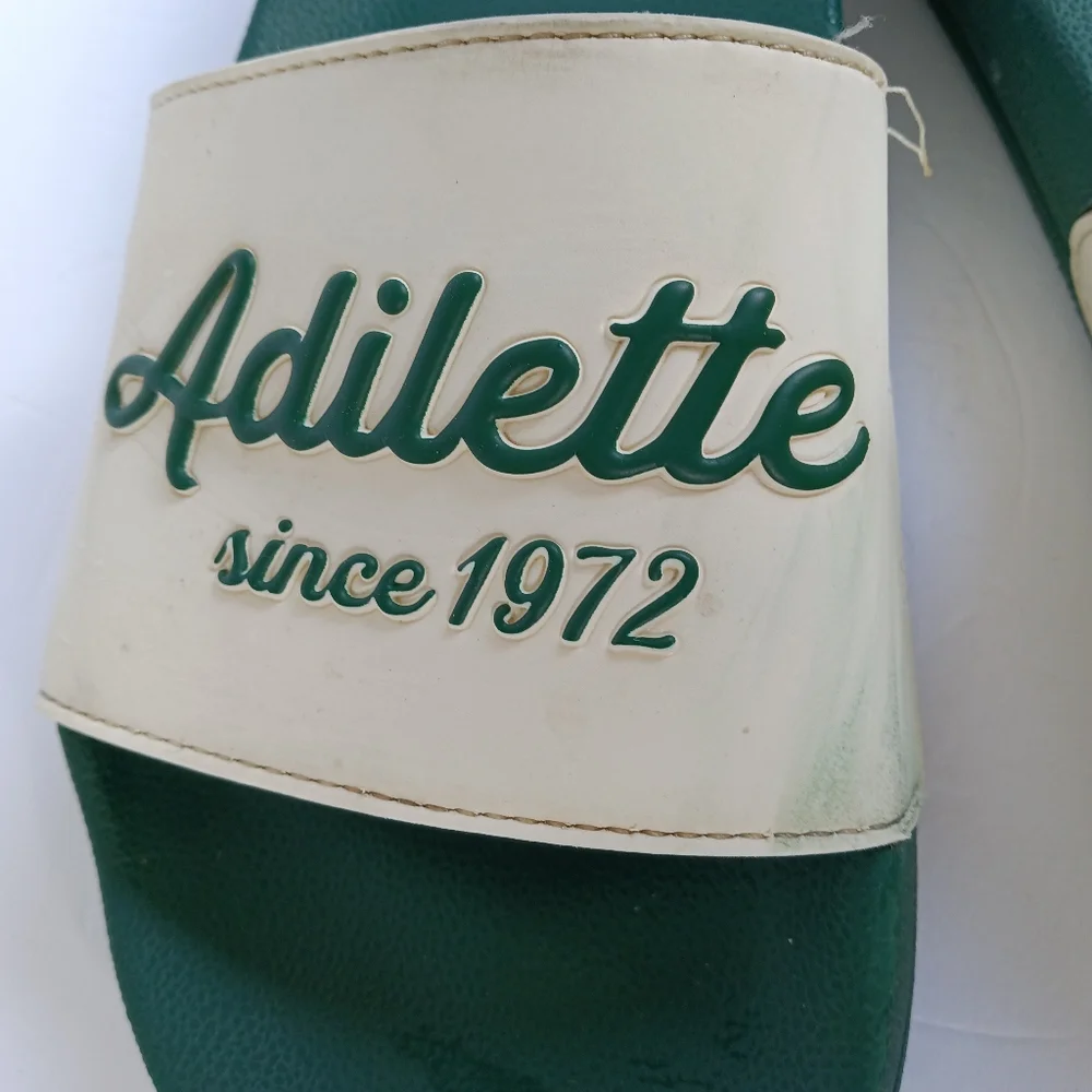 Adidas Adilette Mens Green & White Cloudfoam Shower Soccer Slides Size 11